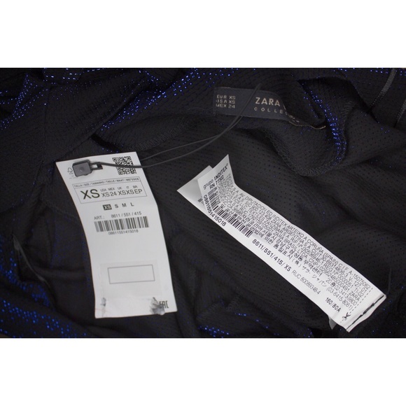 Zara NWT Shimmer Metallic Blue Draped Top with Open Draped Back & Tie Detail XS - Picture 8 of 8